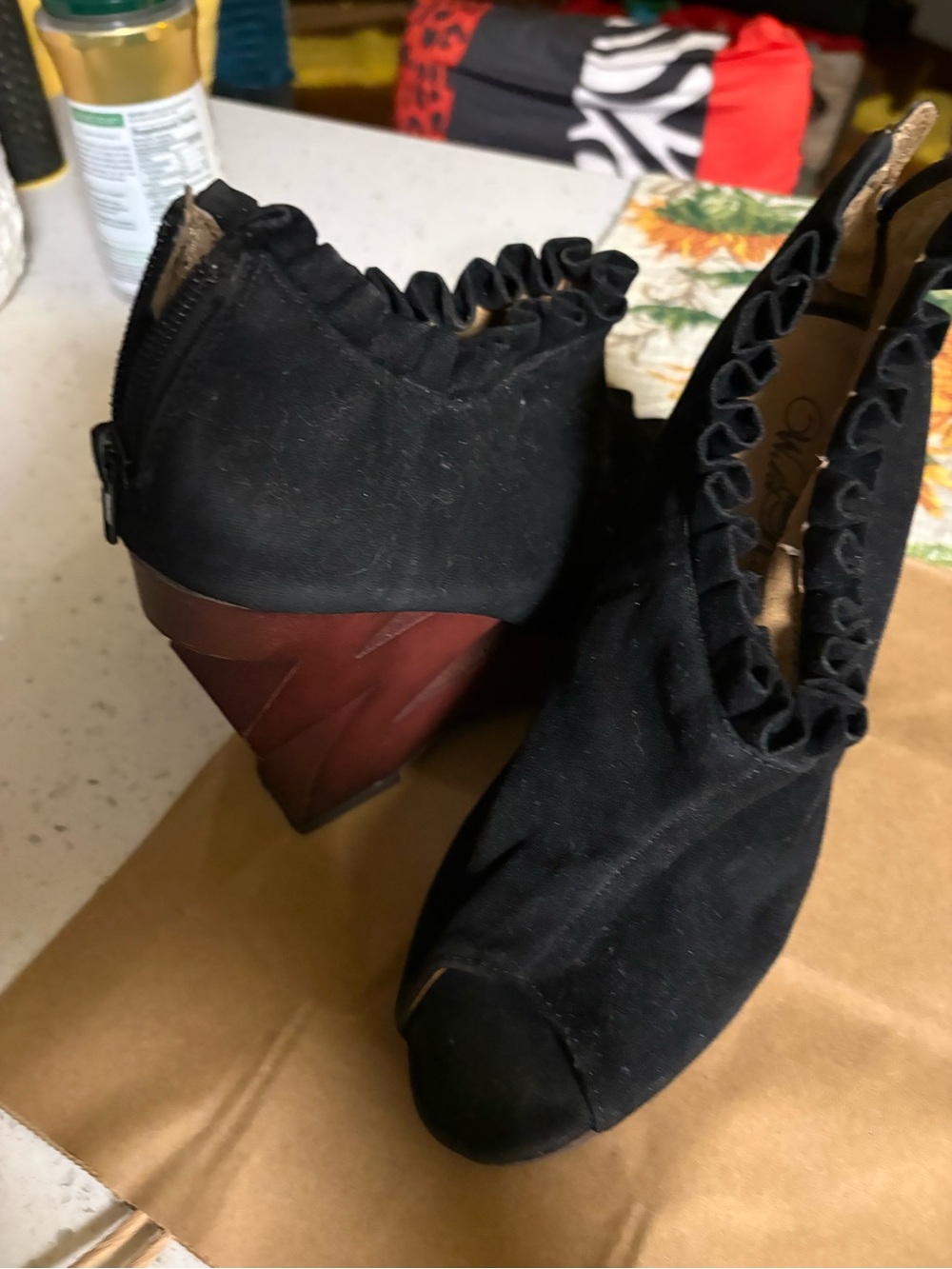 Black Ruffle Open-Toe Women’s Booties - Picture 8 of 8